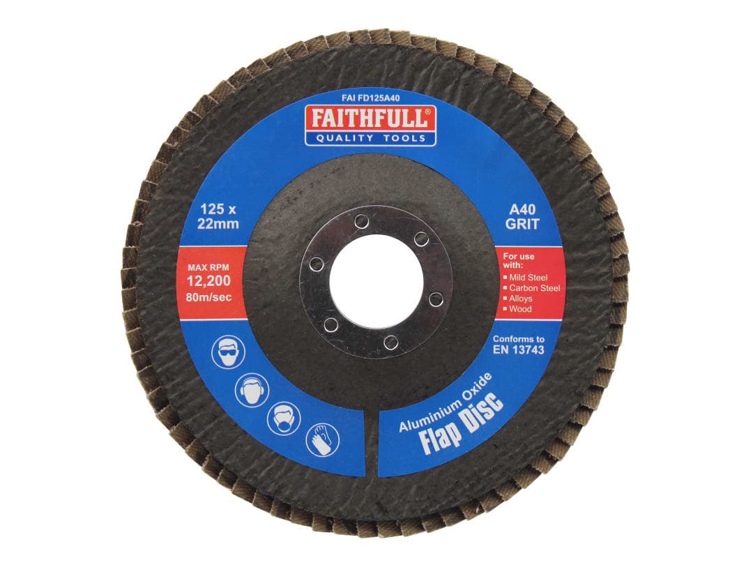 Faithfull Aluminium Oxide Flap Disc 125 x 22mm 40 Grit FAIFD125A40
