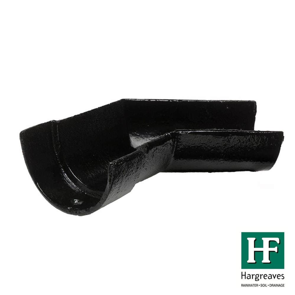 Hargreaves Premier Cast Iron Deep Half Round Gutter Right Hand Angle - 135 Degree x 125mm Black