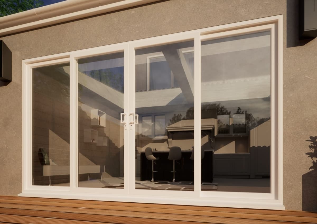 PVC Double Sliding Door - 3600mm White - 2x Sliding & 2x Fixed Doors