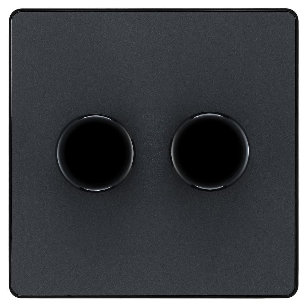 Double Dimmer Switch - 2 Way - Trailing Edge 200W - Matt Grey