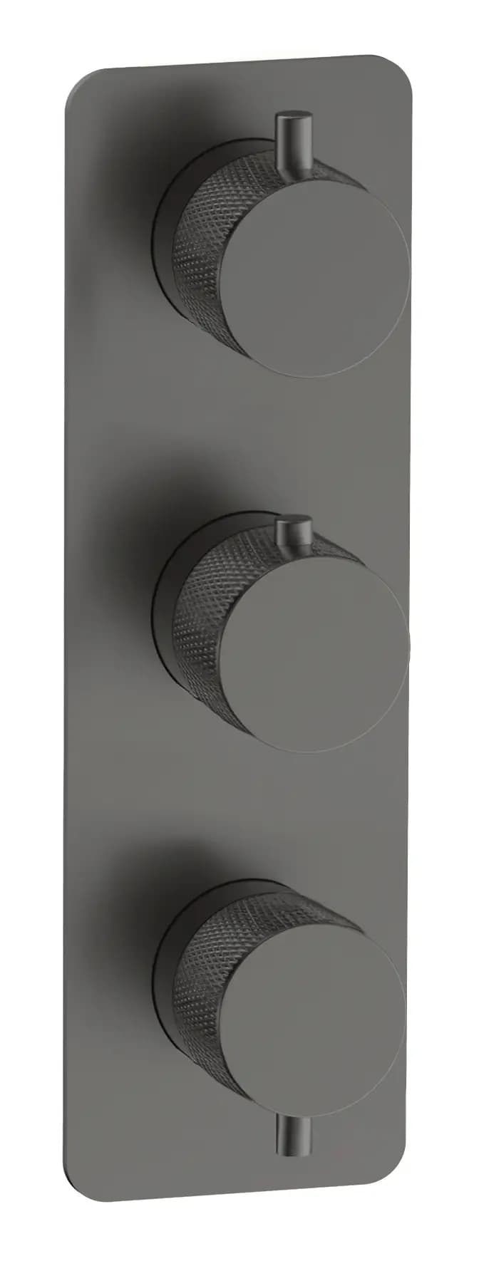 Kensington Knurled Triple Round Concealed Thermostatic Mixer Valve - WRAS - Gunmetal Grey