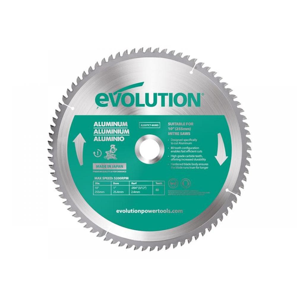 Evolution A255TCT-80MS Aluminium Cutting Mitre Saw Blade 255 X 25.4Mm X 80T