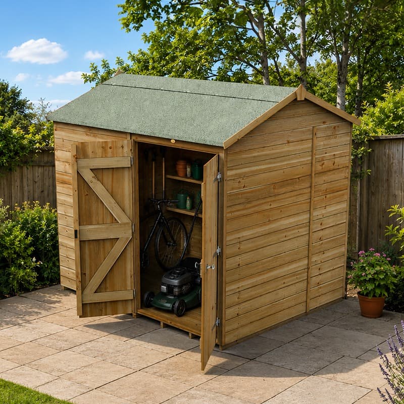 8' x 6' Forest Timberdale 25yr Guarantee Tongue & Groove Pressure Treated Windowless Double Door Reverse Apex Shed (2.46m x 2.03m)