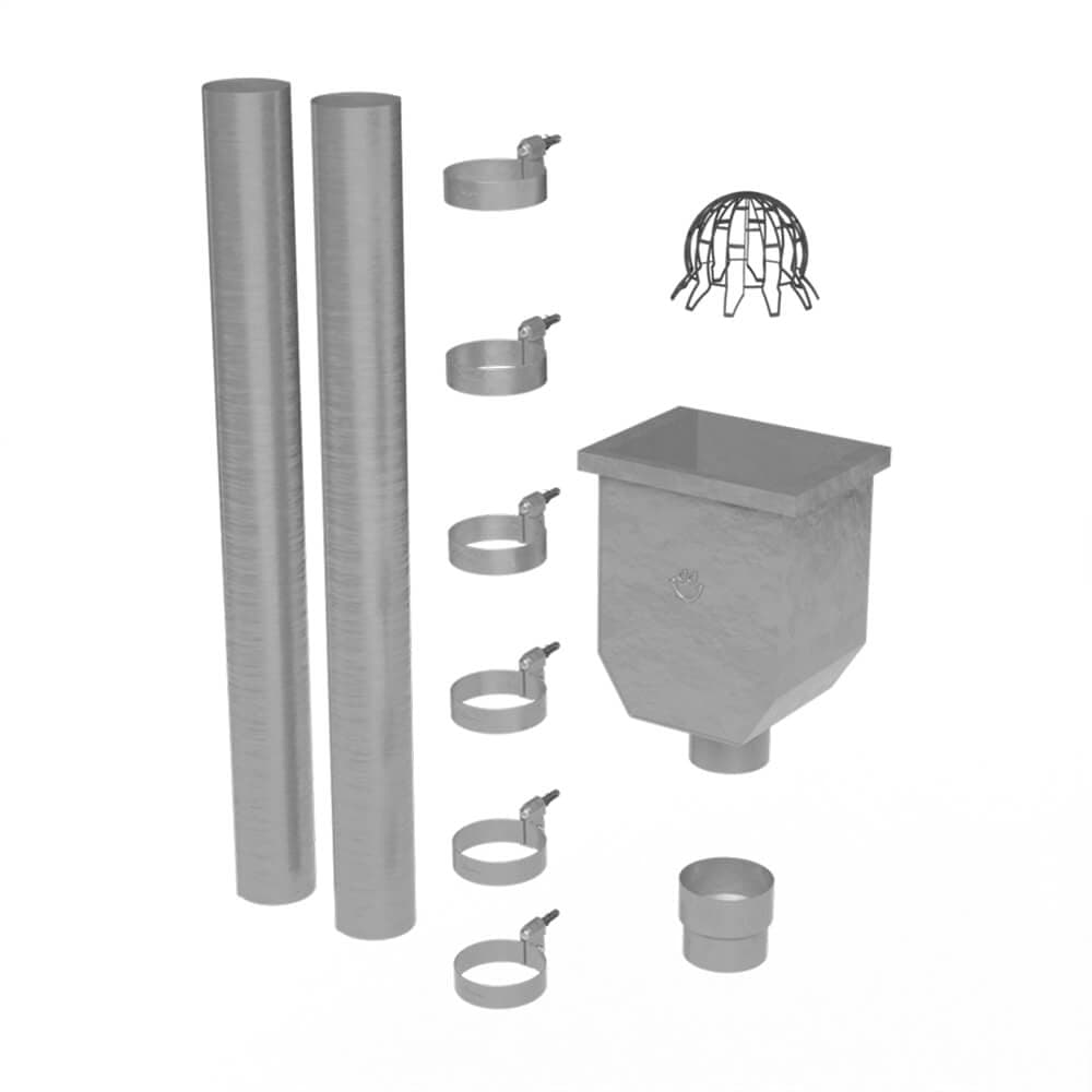 Galeco Steel Round Hopper & Downpipe Kit Galvanised - 87mm Diameter
