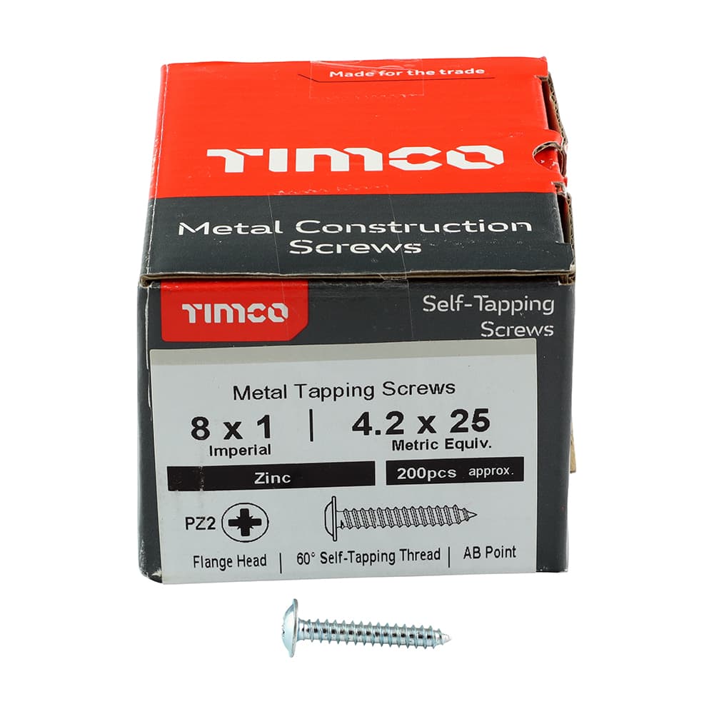 Timco Metal Tapping Screws - Pz - Flange - Self-Tapping - Zinc Box 200 00081CFAZS