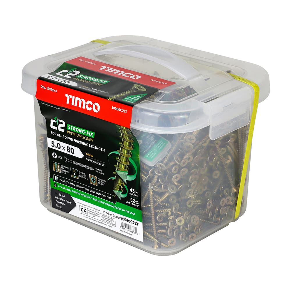 Timco C2 Strong-Fix - Pz - Double Countersunk - Twin-Cut - Yellow Tub 1000 50080C2LT