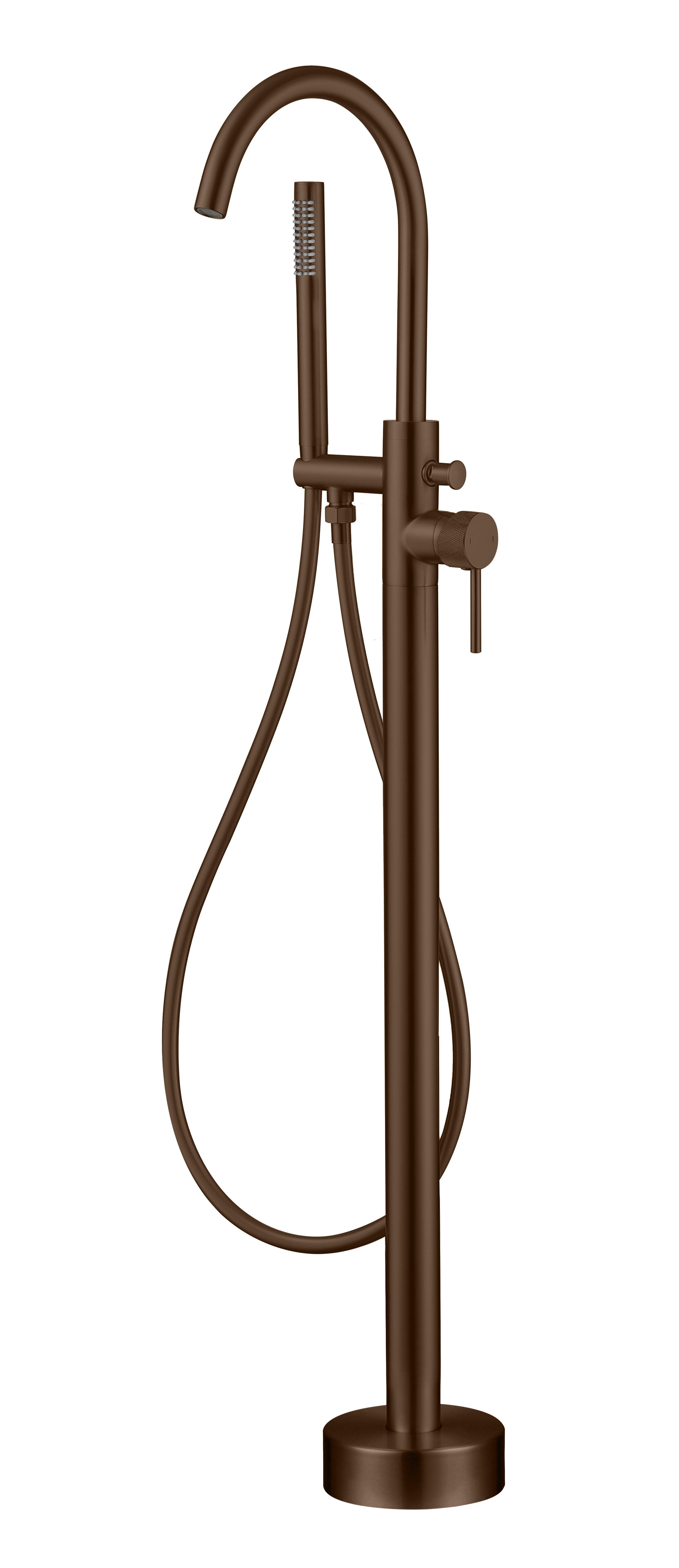 Kensington Knurled Round Freestanding Bath/Shower Mixer - incl. Shower Kit - Brushed Bronze