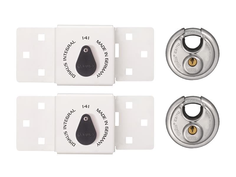 Abus Mechanical 0077124 141/200 Diskus® Integral Van Lock White & 26/70Mm Diskus® Padlock Twin Pack