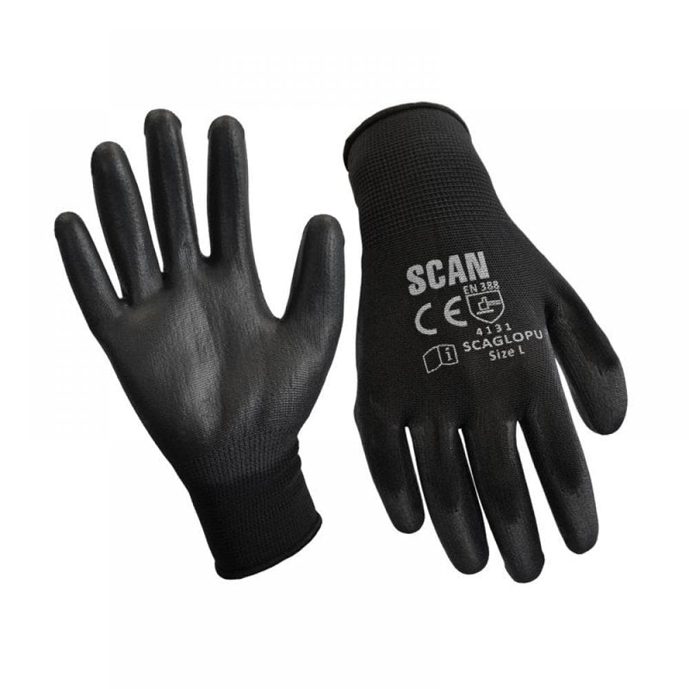 Scan Black Pu Coated Gloves - M (Size 8) (12 Pairs)