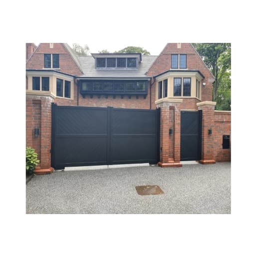 Cambridge Double Swing Flat Top Driveway Gate with Diagonal Solid Infill 3250 x 1600mm Black