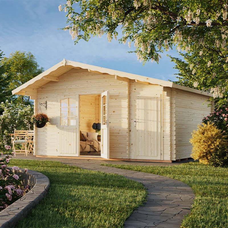 Palmako Emma 4.7m x 3.5m Log Cabin Summer House with Shed (34mm)