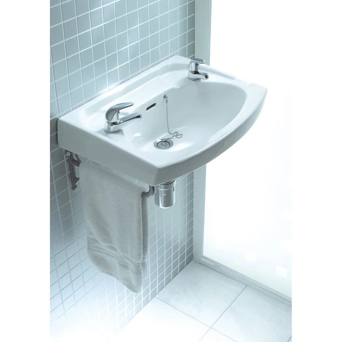 Atlas Pro Cloakroom Basin 59Cm 2 Tap Hole White