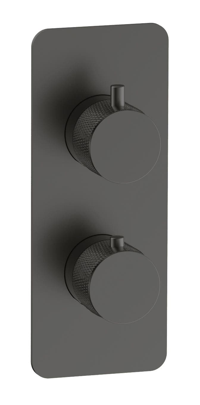 Kensington Knurled Twin Round Concealed Thermostatic Mixer Valve - WRAS - Gunmetal Grey