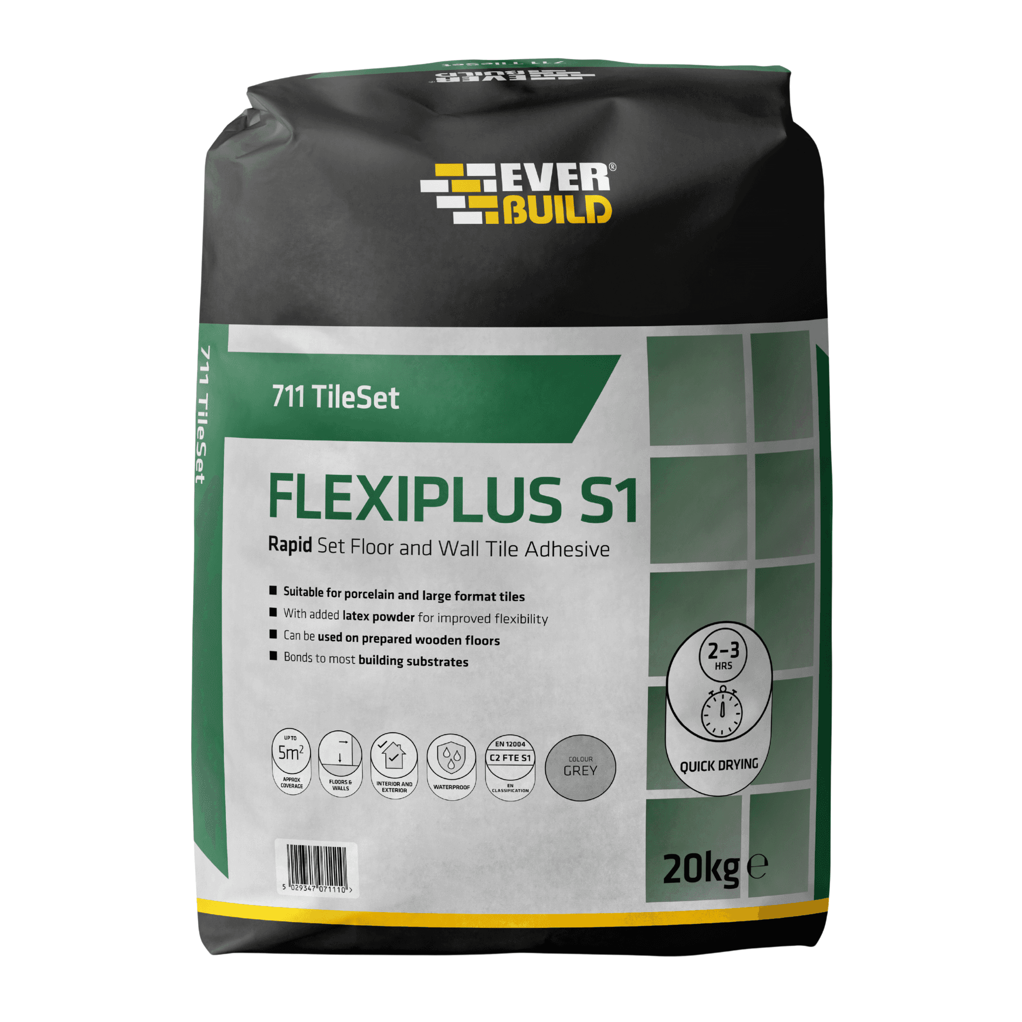 Everbuild 711 TIleSet Flexiplus S1 Floor and Wall Tile Adhesive grey 20 KG