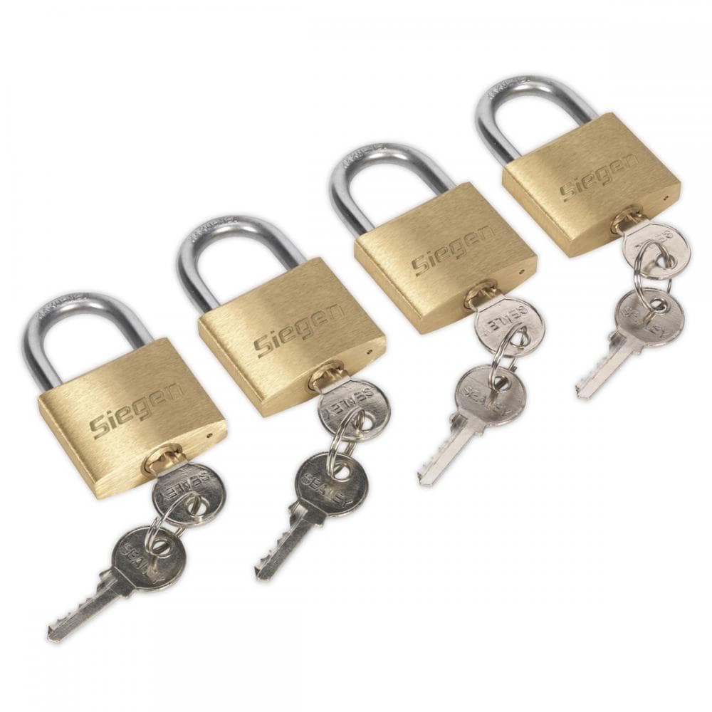 Sealey S0992 Brass Body Padlock With Brass Cylinder Keyed Alike - Pack Of 4