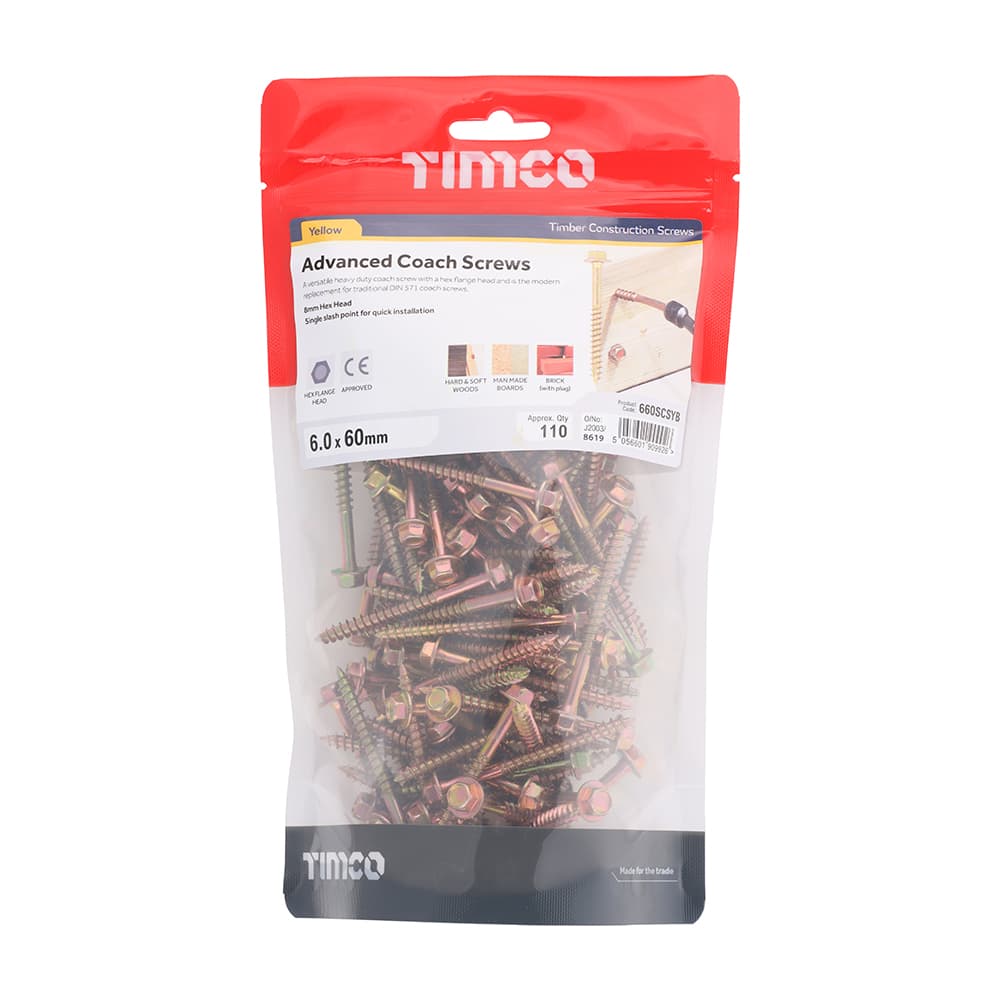 Timco Advanced Coach Screws - Hex Flange - Yellow TIMbag 110 660SCSYB