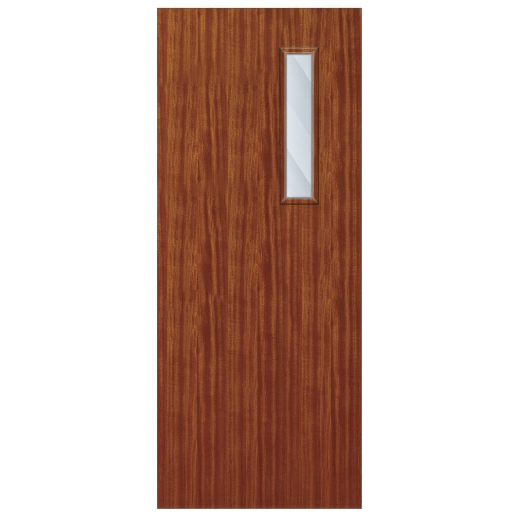 QTD Sapele Solid Core FD30 Clear Glazed Internal Fire Door 2040mm x 826mm x 44mm | 600mm x 150mm VP