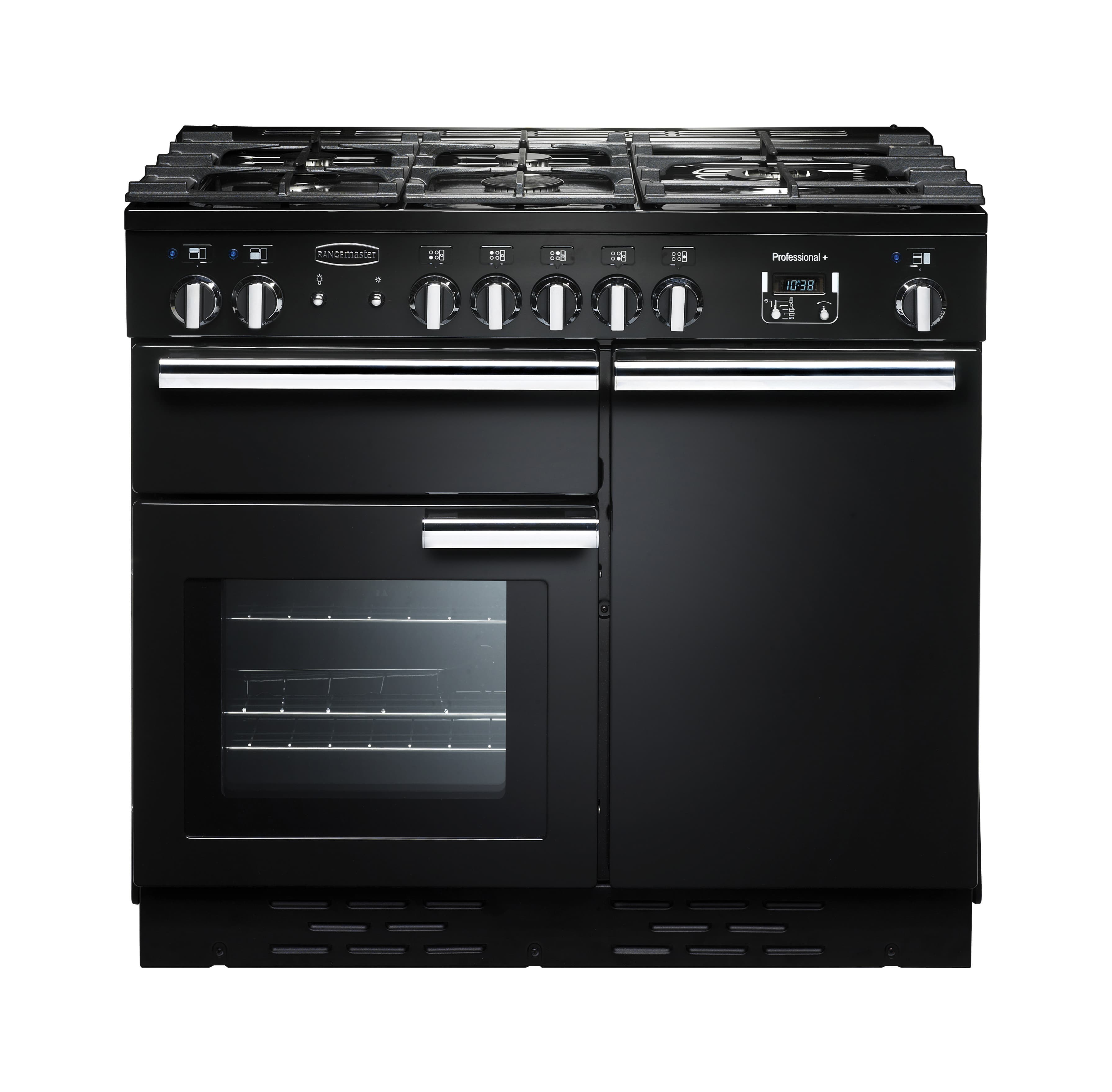 Rangemaster Professional Plus Dual Fuel Range Cooker 100cm Black with Chrome Trim - PROP100DFFGB/C