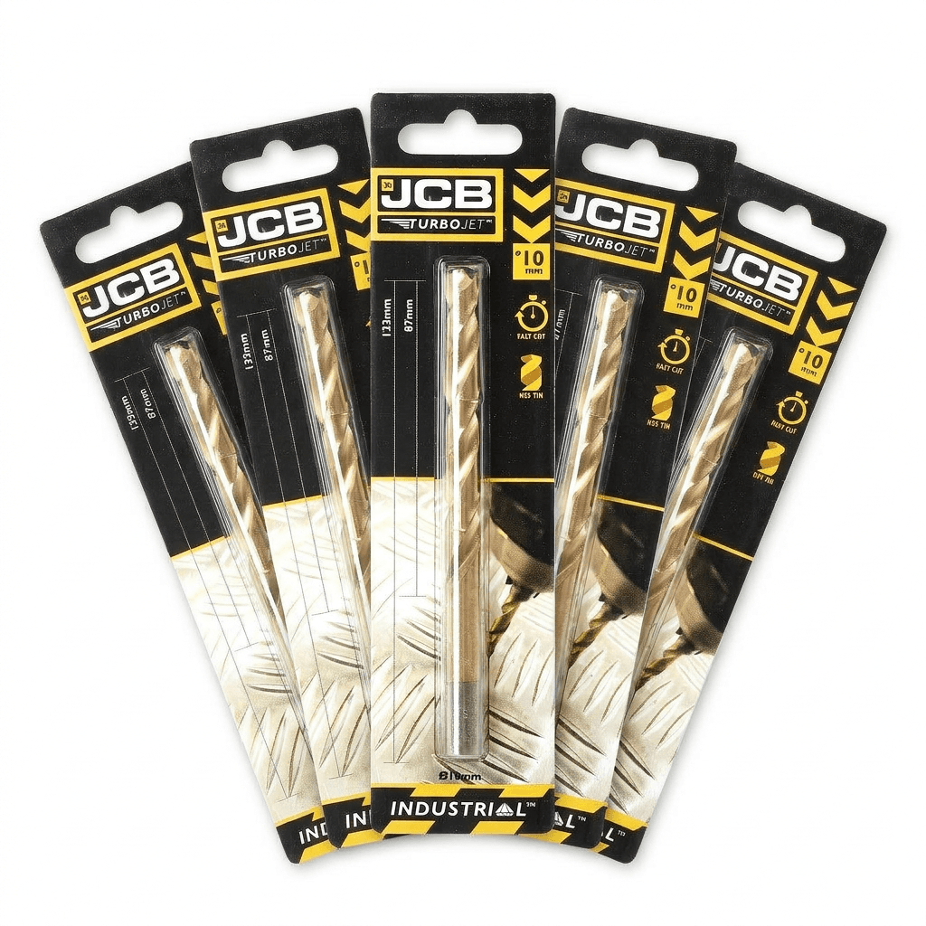 JCB 10 x 133mm 7 Point HSS Drill Bit TurboJet (5 Pack) | 5055803318826-X5