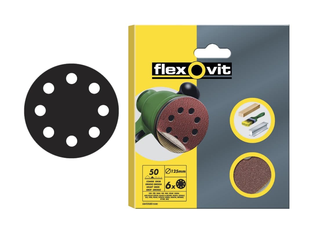 Flexovit Hook & Loop Sanding Disc 125mm Coarse 50G (Pack 15) 63642526707