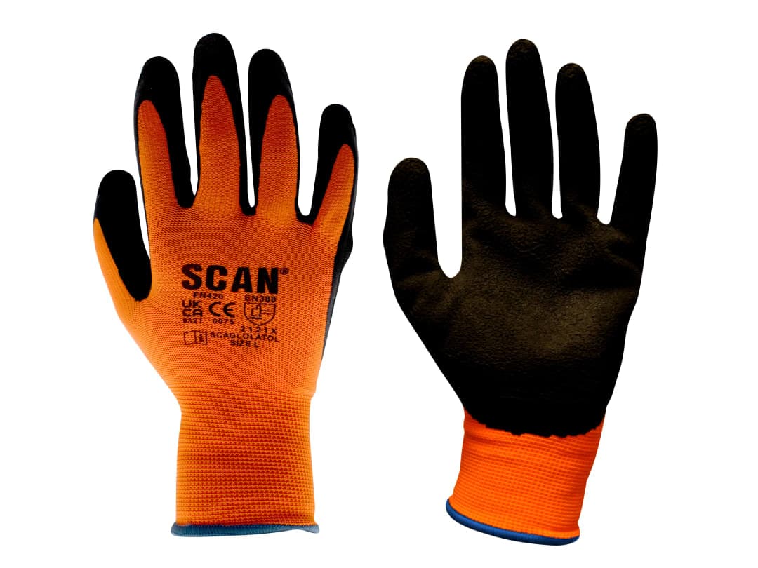 Scan Hi-Vis Orange Foam Latex Coated Gloves - L (Size 9) 2ARK46J-24