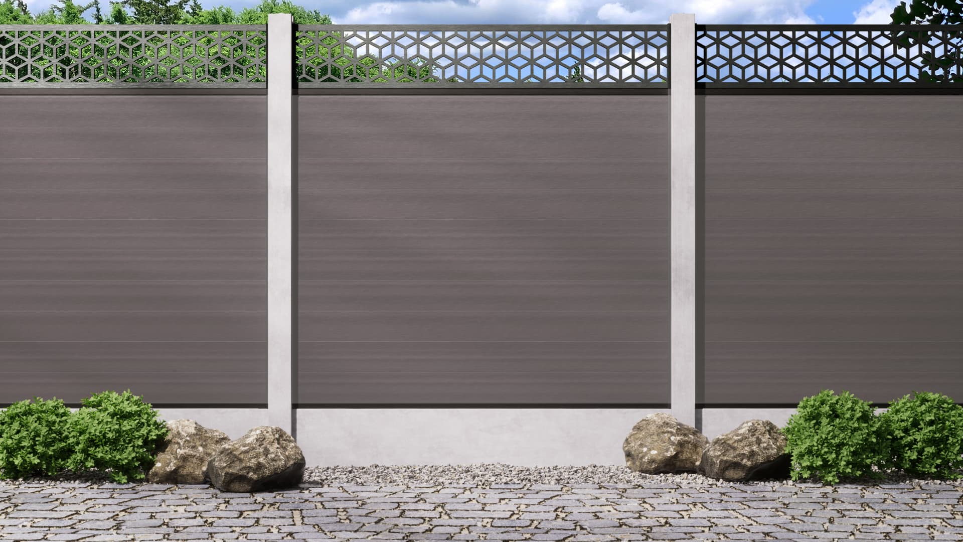 1.8m – Stone – Tokyo Decorative Panel With Fence