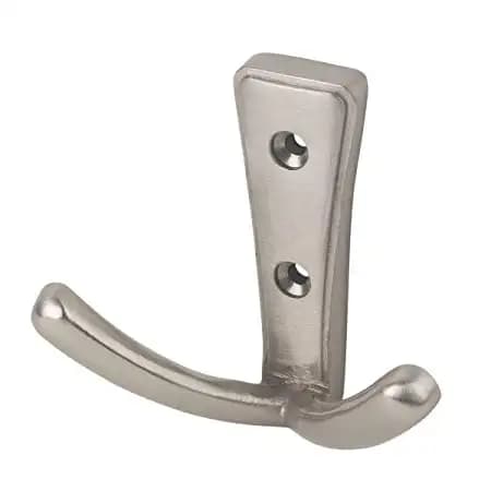 Modern Design Satin Nickel Wide Double Robe Hook - Wall/Door Mountable - Decohooks