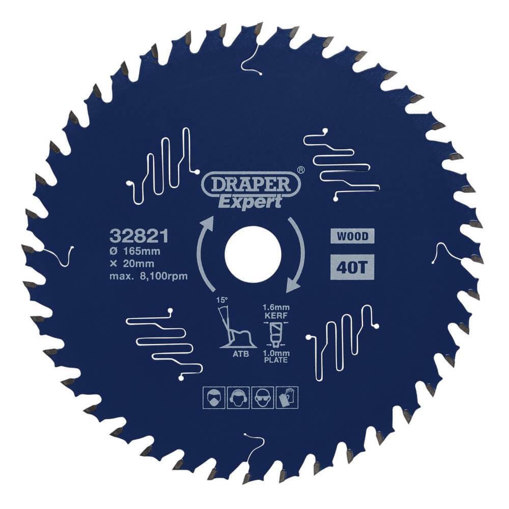 Draper Expert 32821 Tct Circular Saw Blade For Wood With Ptfe Coating 165 X 20Mm 40T each 1