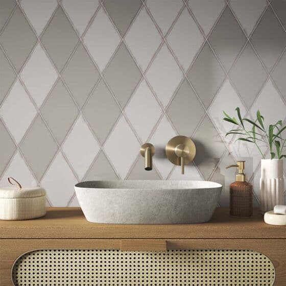 Vintage Rhomboid Taupe Ceramic Wall Tile 15x26cm