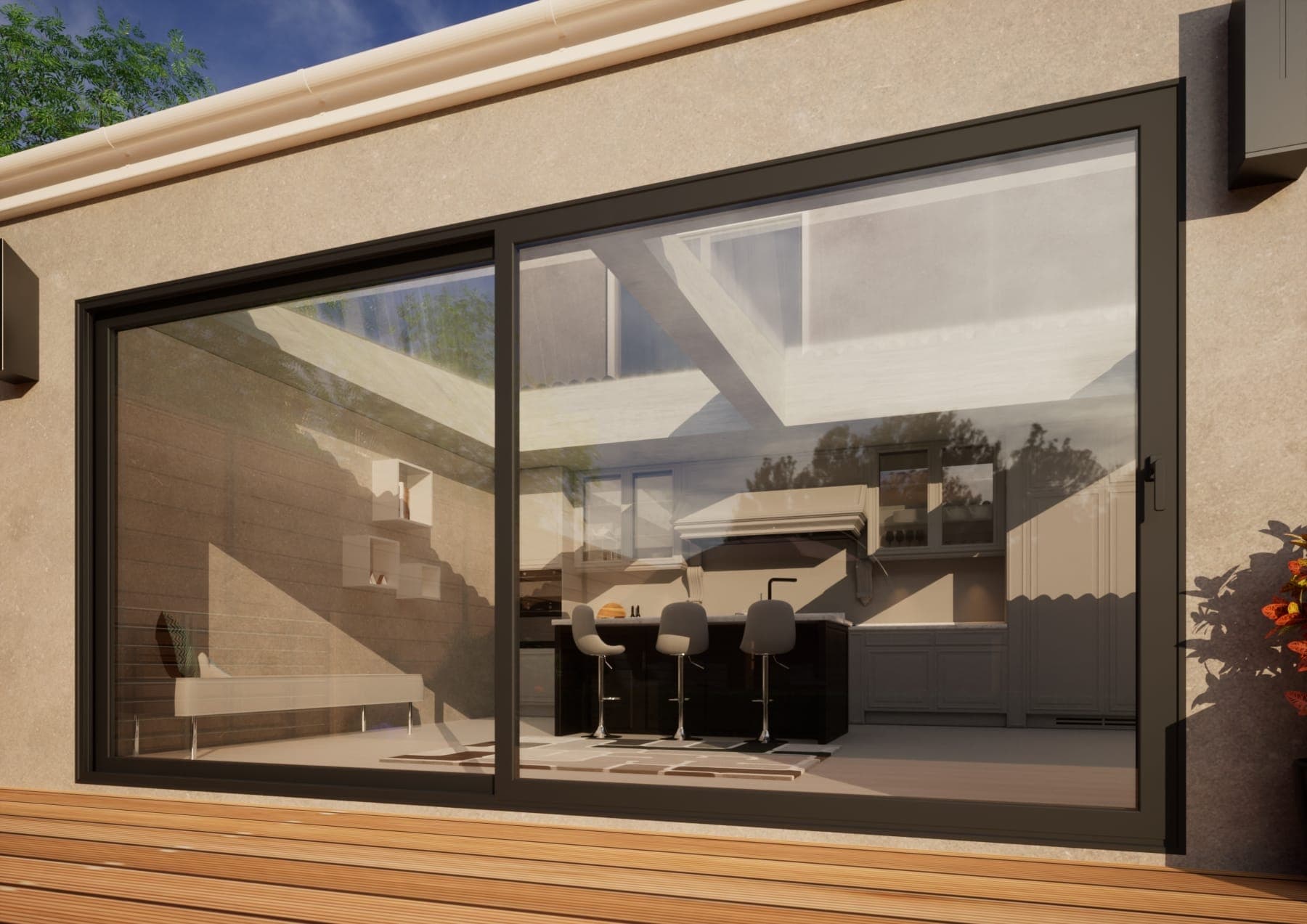 Aluminium Sliding Door Part Q Compliant - 4200mm Grey - Right Hand Slide & Left Hand Fixed