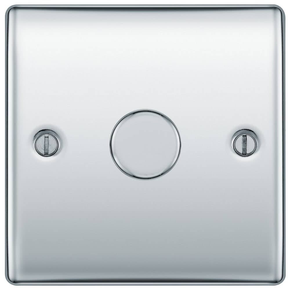 Single Dimmer Switch - 1 Gang/2 Way - 200W - Push On/Off - LED/CFL - Polished Chrome