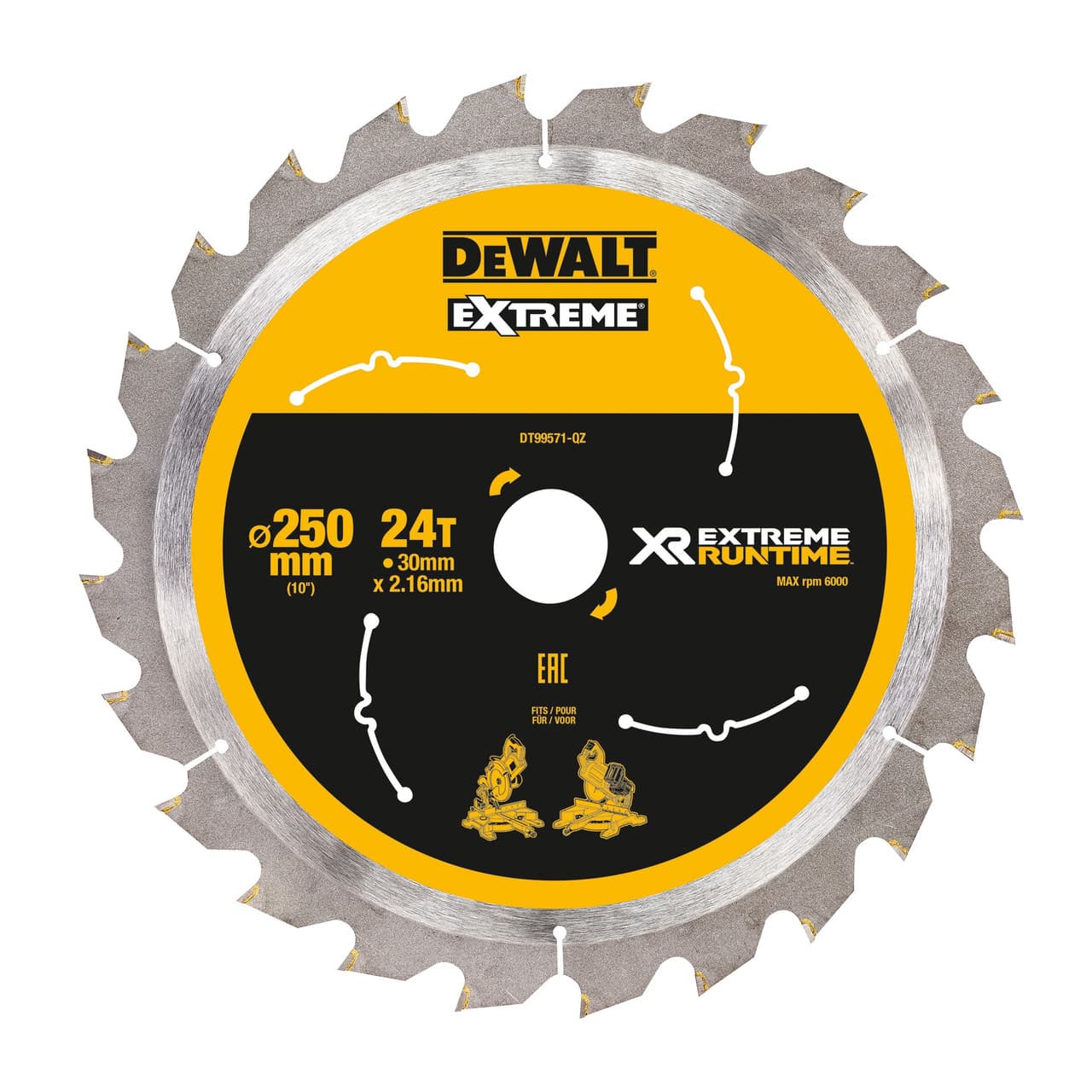 Dewalt Dt99571-Qz Xr Extreme Runtime Mitre Saw Blade 250Mm X 30Mm X 24T DEW-DT99571-QZ