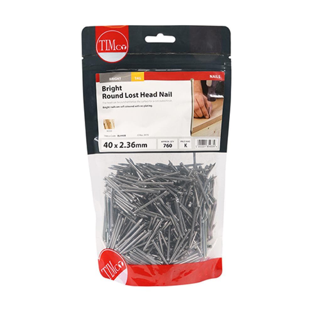 Timco BLH40B Round Lost Head Nails - Bright 40 X 2.36