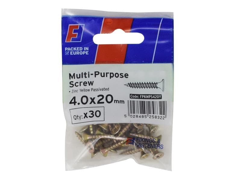 Forgefix FPKMPS420Y Multi-Purpose Pozi Screw Csk St Zyp 4.0 X 20Mm Forgepack 30