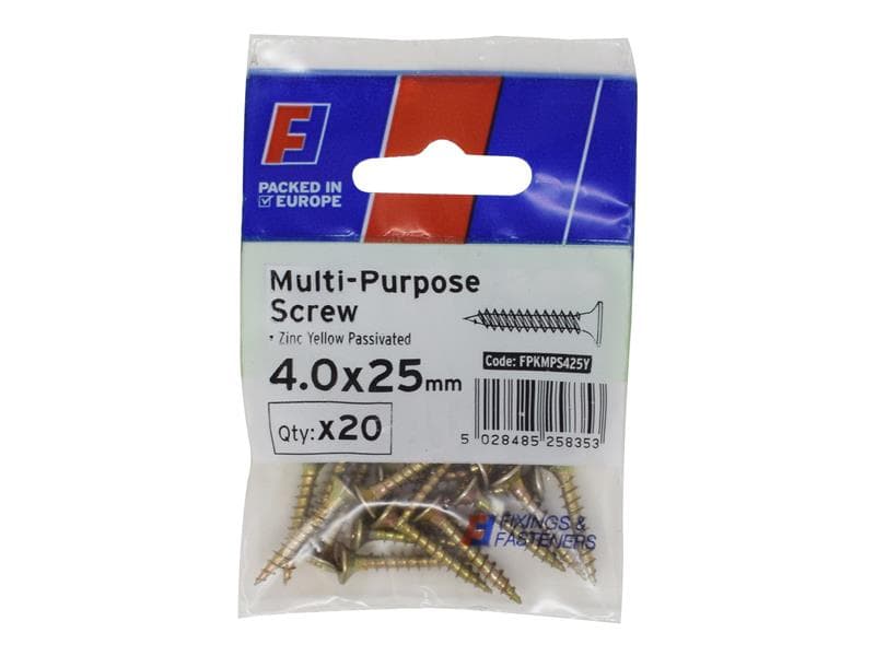 Forgefix FPKMPS425Y Multi-Purpose Pozi Screw Csk St Zyp 4.0 X 25Mm Forgepack 20