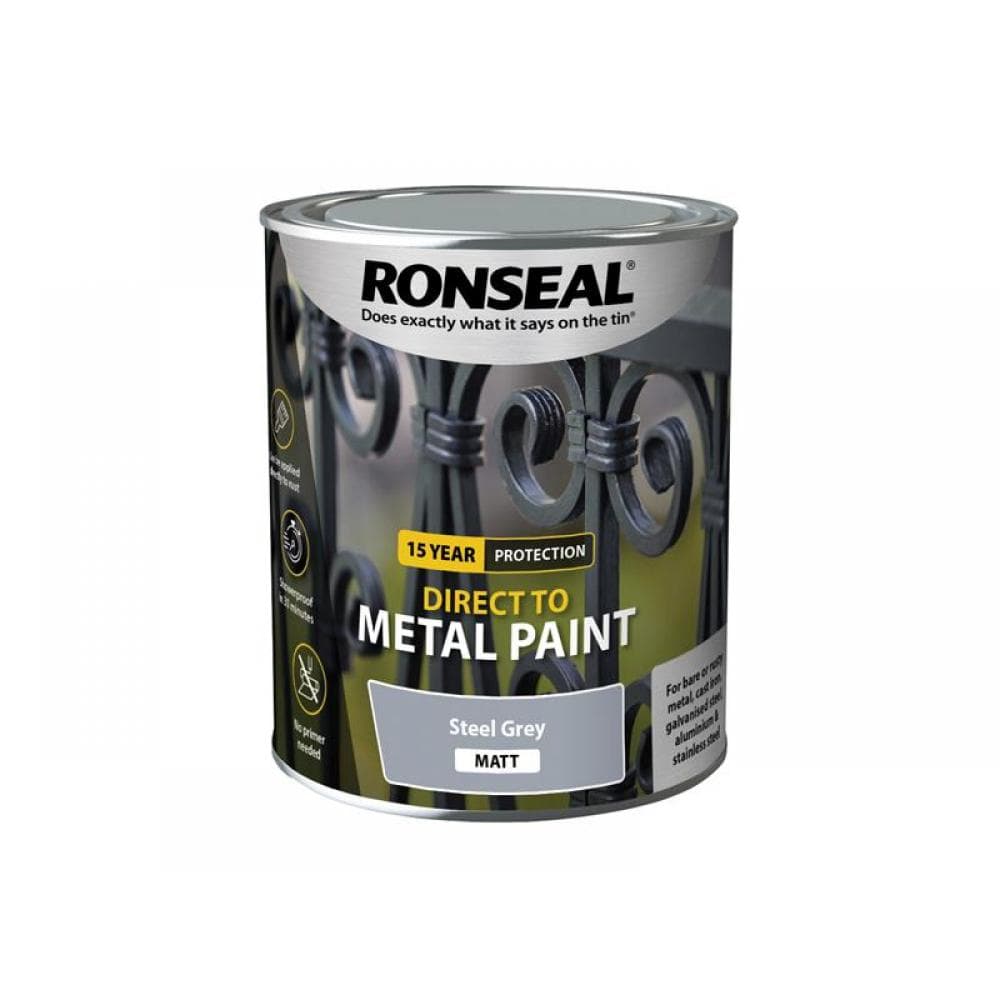 Ronseal 39206 Direct To Metal Paint Steel Grey Matt 750Ml