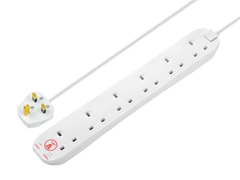 Masterplug SRG6210N-MP Extension Lead 240V 6-Gang 13A White Surge Protected 2M
