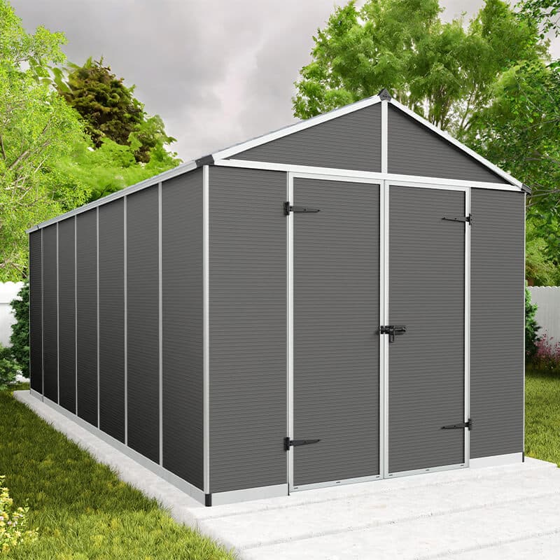 8' x 17' Palram Canopia Rubicon Multi-Wall Premium Dark Grey Plastic Shed (2.37m x 5.28m)