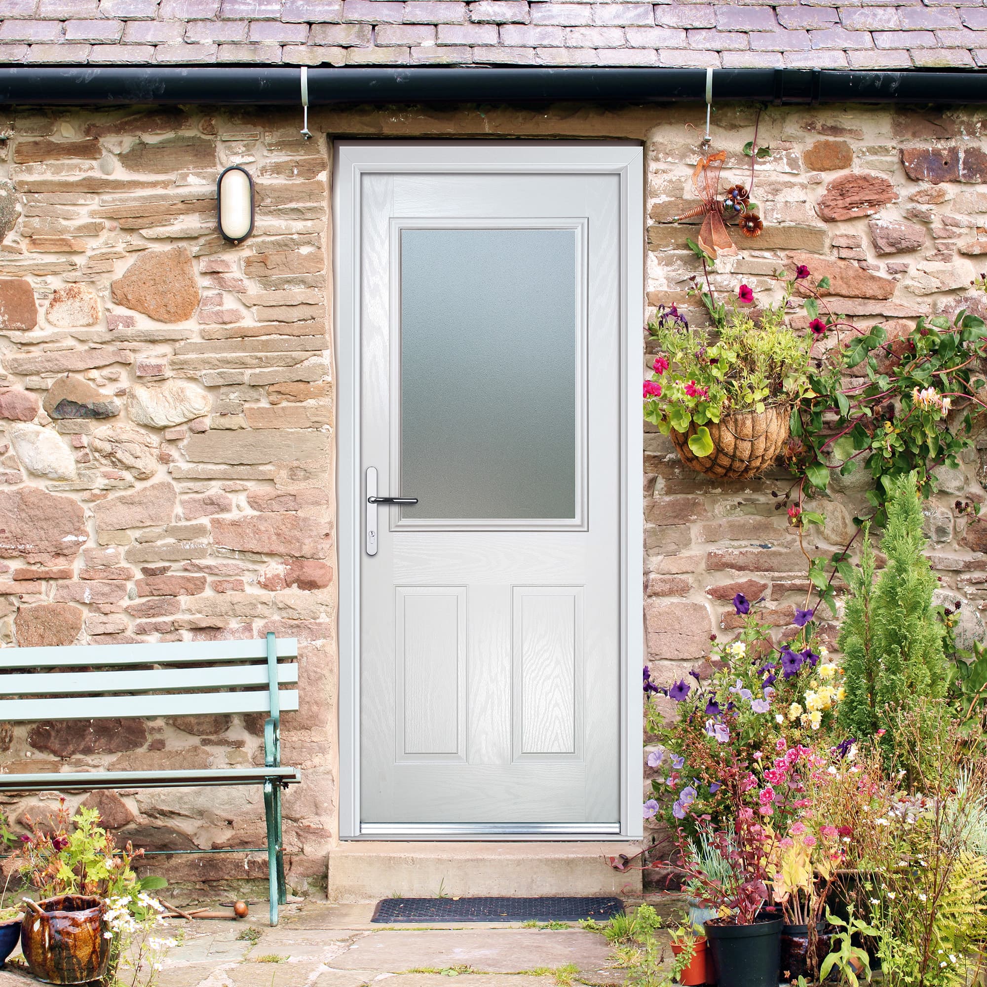 Crystal Composite Door Two Square Large Glass White Right Hand 150 Cill Included 920 x 2055 Obscure Glass Glazing