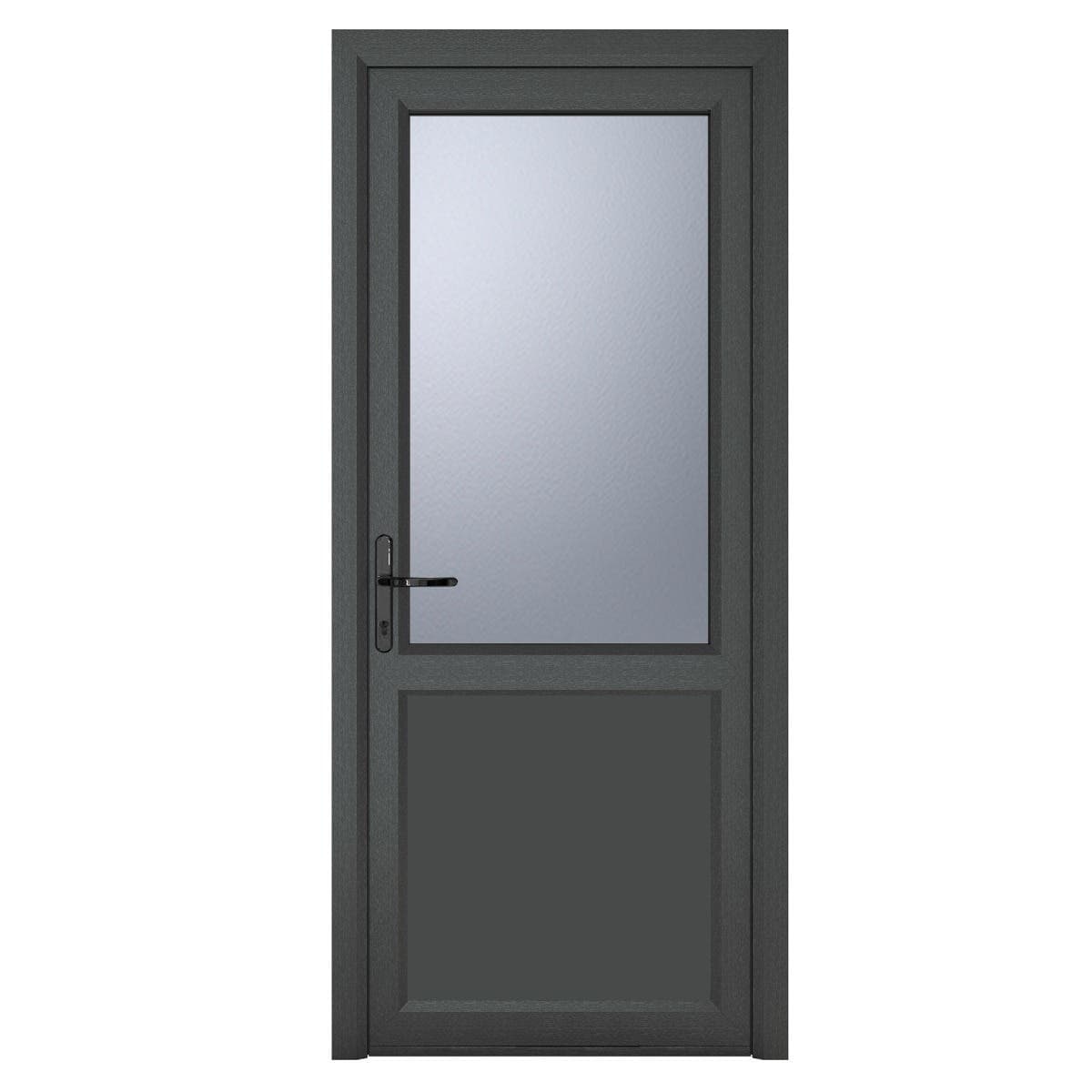 uPVC Anthracite Grey Ex/White Int - Single External Door - Half Glass - Obscure - Triple Glazed - Right Hand Open - 840mm x 2090mm