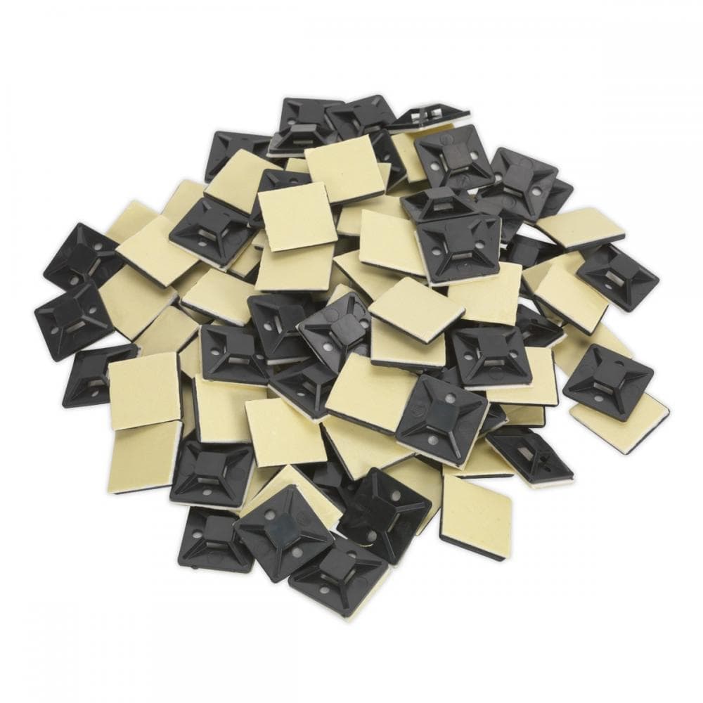 Sealey CTM2525B Self-Adhesive Cable Tie Mount 25 X 25Mm Black Pack Of 100