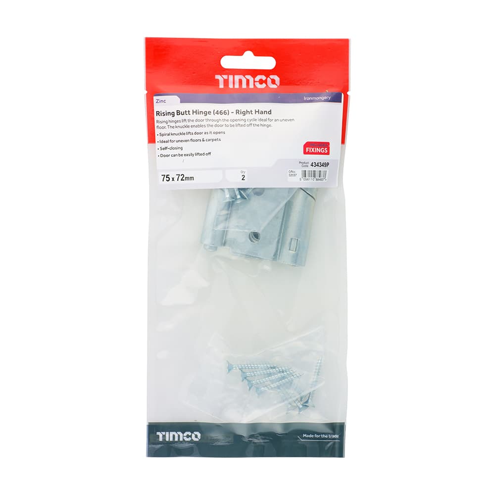 Timco Rising Butt Hinge (466) - Right Hand - Zinc TIMbag 1 434349P