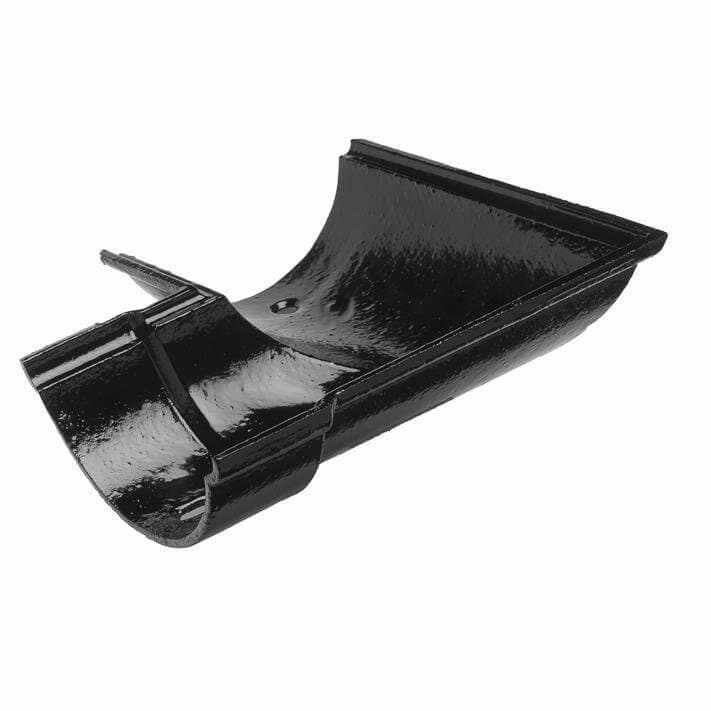 Hargreaves Premier Cast Iron Beaded Half Round Gutter Left Hand Angle - 90 Degree x 125mm Black