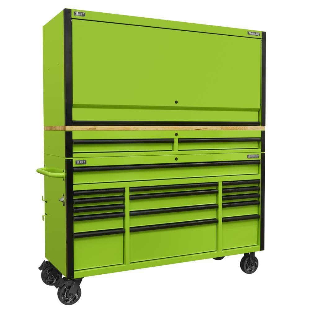 Sealey AP6115BECOMBO1 15 Drawer 1549Mm Mobile Trolley With Wooden Worktop And Hutch And 2 Drawer Riser