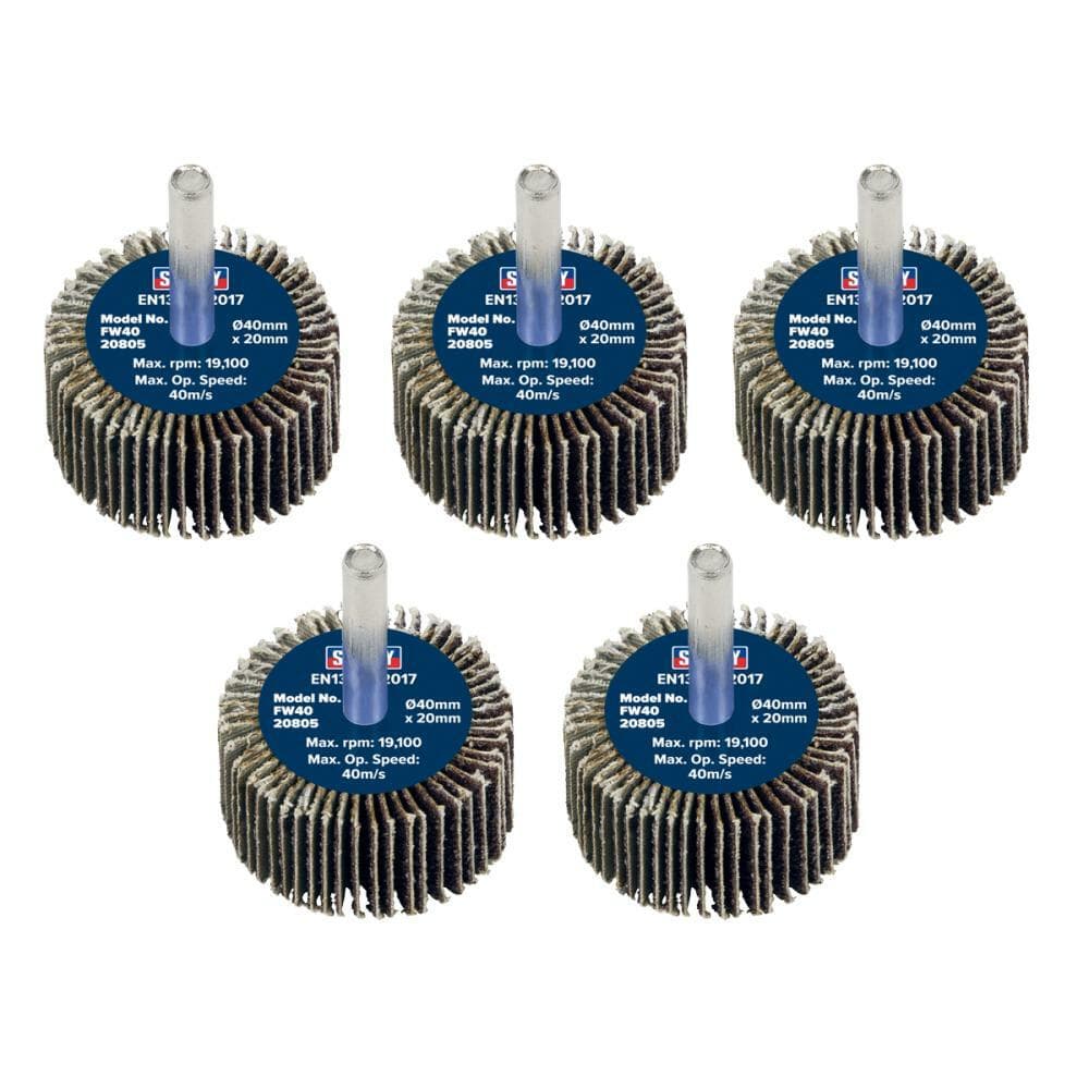 Sealey FW4020805 Abrasive Flap Wheel Ø40 X 20Mm 80Grit Ø6Mm Shaft - Pack Of 5
