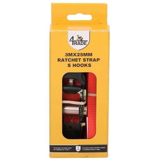 4Trade 3m x 25mm Ratchet Strap with S-Hooks