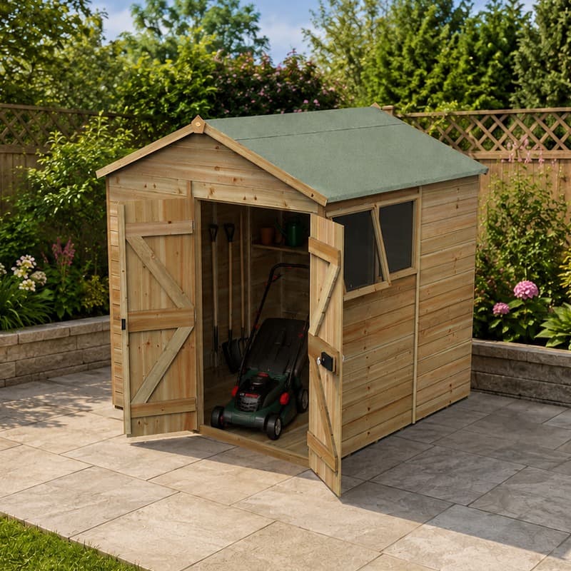 7' x 7' Forest Timberdale 25yr Guarantee Tongue & Groove Pressure Treated Double Door Apex Shed (2.33m x 2.17m)