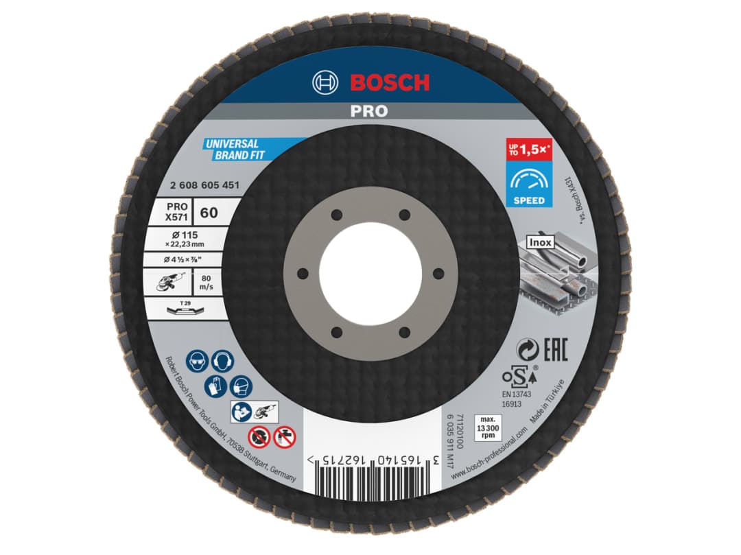 Bosch Powertool Accessories PRO X571 Flap Disc, Angled 115 x 22.23 x G60 2608605451