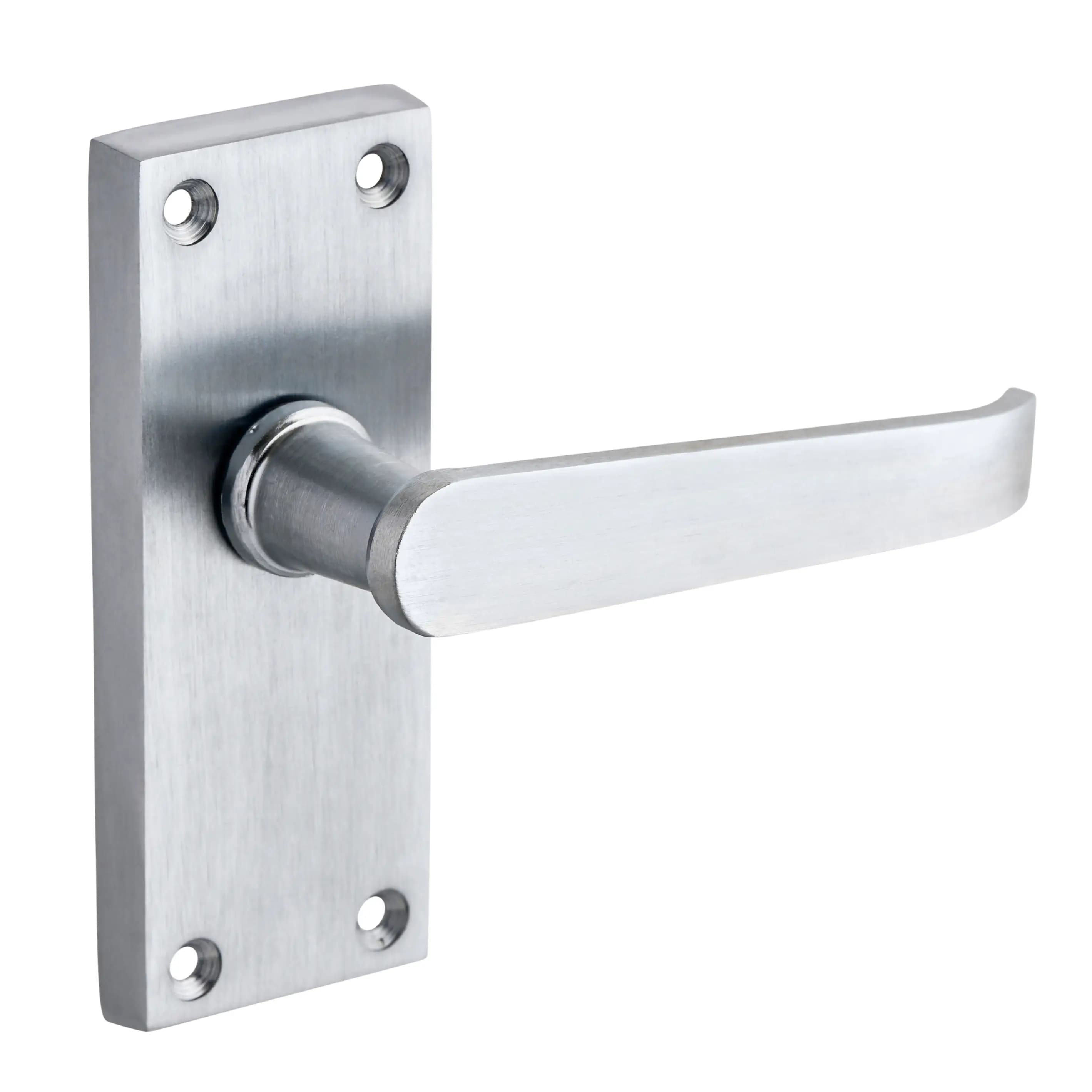 Satin Chrome Victorian Short Backplate Straight Lever Latch Door Handle - Pair - Designer Levers