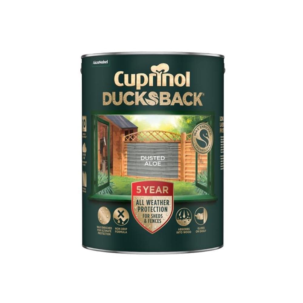 Cuprinol 5701418 Ducksback 5 Year Waterproof For Sheds & Fences Dusted Aloe 5 Litre